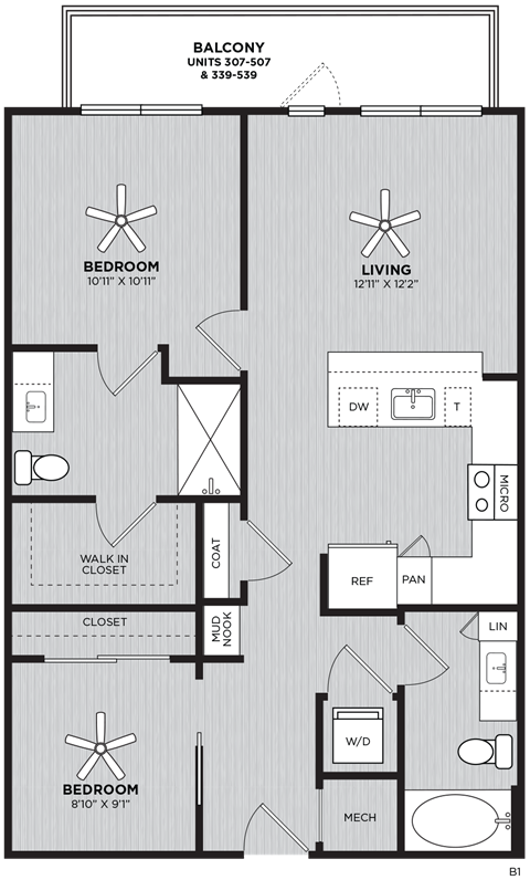 a floor plan of a two bedroom apartment at the residences at silver hill in suitland,